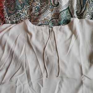 Loft shortsleeve off white large tie blouse